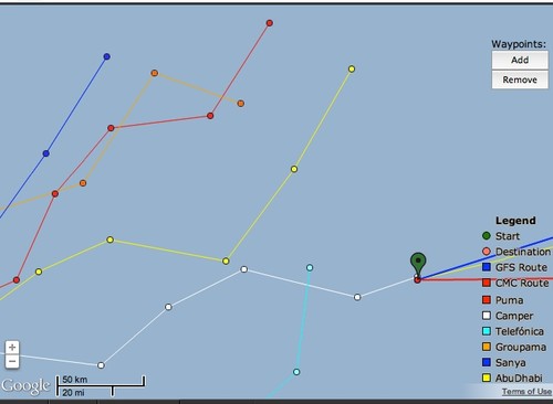 Some dramatic course changes have taken place over the past 12 hours on the Volvo Ocean Race, Leg 7 - May 25, 2012 at 1300hrs UTC © PredictWind.com www.predictwind.com